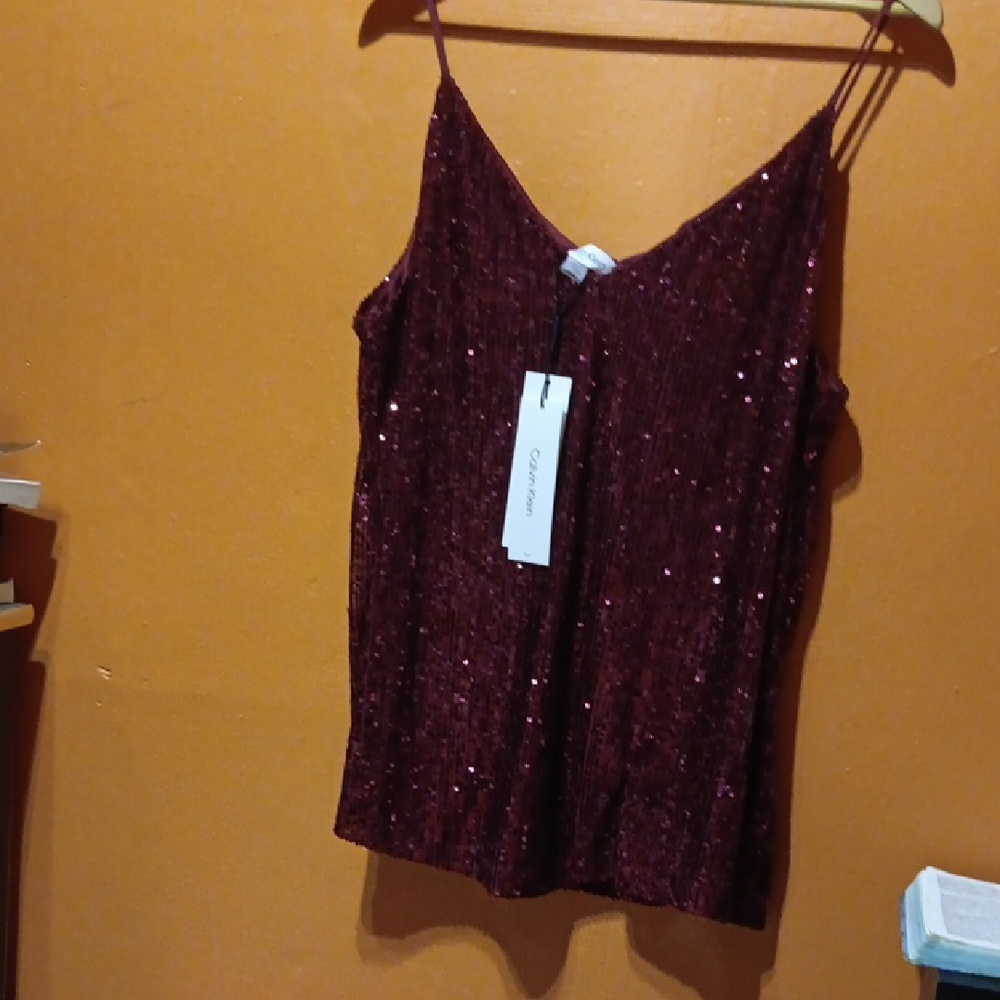 Calvin Klein Women's Burgundy Sequin Top